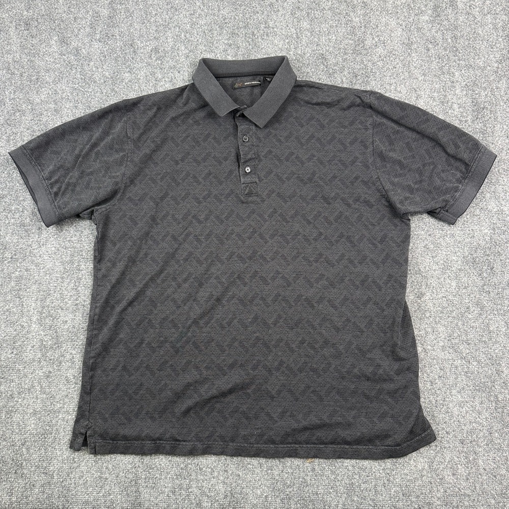 Greg Norman Mens Polo Shirt XXL Gray Jacquard Geometric 100% Cotton Golf
